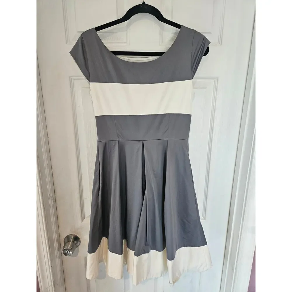 Kate Spade Adette Colorblock Dress cap sleeves pleated womene 6 medium gray